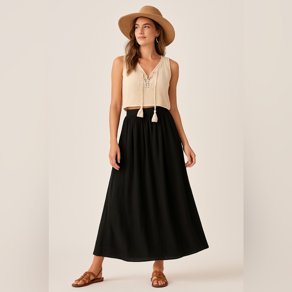 Relaxed Black Maxi Skirt - Women's Casual A-Line
